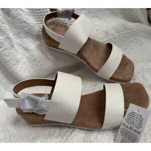 MySoft Women's Cork Wedge Sandals 2" Low Heel Open Toe Ankle Strap 7.5 White NEW
